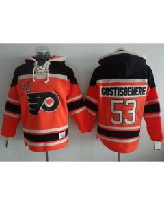 Flyers #53 Shayne Gostisbehere Orange Sawyer Hooded Sweatshirt Stitched NHL Jersey