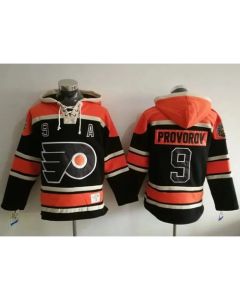 Flyers #9 Ivan Provorov Black Sawyer Hooded Sweatshirt Stitched NHL Jersey