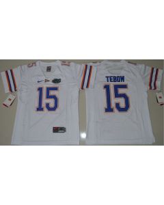 Gators #15 Tim Tebow White Stitched Youth NCAA Jersey