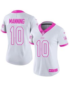 Giants #10 Eli Manning White/Pink Women's Stitched NFL Limited Rush Fashion Jersey