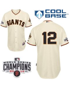 Giants #12 Joe Panik Cream Home Cool Base W/2014 World Series Champions Patch Stitched MLB Jersey