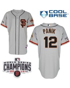 Giants #12 Joe Panik Grey Road 2 Cool Base W/2014 World Series Champions Patch Stitched MLB Jersey