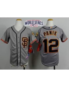 Giants #12 Joe Panik Grey Road 2 Cool Base W/2014 World Series Patch Stitched Youth MLB Jersey
