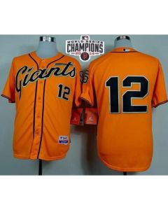 Giants #12 Joe Panik Orange Alternate Cool Base W/2014 World Series Champions Patch Stitched MLB Jersey