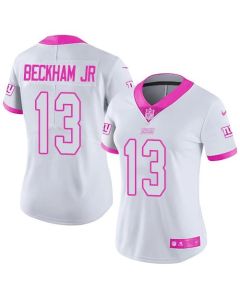 Giants #13 Odell Beckham Jr White/Pink Women's Stitched NFL Limited Rush Fashion Jersey
