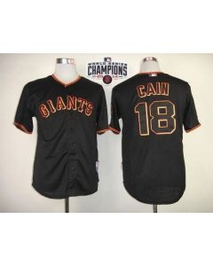 Giants #18 Matt Cain Black W/2014 World Series Champions Patch Stitched MLB Jersey