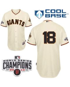 Giants #18 Matt Cain Cream Cool Base W/2014 World Series Champions Patch Stitched MLB Jersey