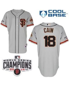 Giants #18 Matt Cain Grey Cool Base Road 2 W/2014 World Series Champions Patch Stitched MLB Jersey
