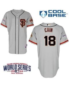 Giants #18 Matt Cain Grey Cool Base Road 2 W/2014 World Series Patch Stitched MLB Jersey