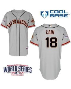 Giants #18 Matt Cain Grey Cool Base W/2014 World Series Patch Stitched MLB Jersey