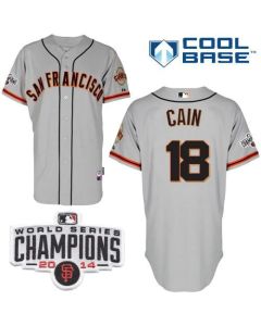 Giants #18 Matt Cain Grey W/2014 World Series Champions Patch Stitched MLB Jersey