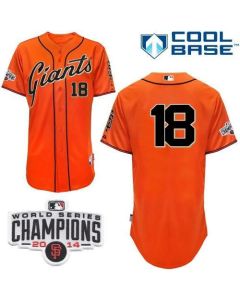 Giants #18 Matt Cain Orange W/2014 World Series Champions Patch Stitched MLB Jersey