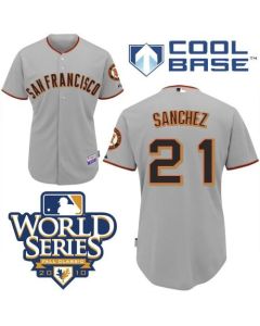 Giants #21 Freddy Sanchez Grey Cool Base w/2010 World Series Patch Stitched MLB Jersey