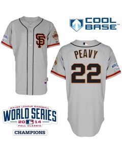 Giants #22 Jake Peavy Grey Cool Base Road 2 W/2014 World Series Patch Stitched MLB Jersey