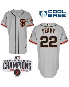 Giants #22 Jake Peavy Grey Road 2 Cool Base W/2014 World Series Champions Patch Stitched MLB Jersey