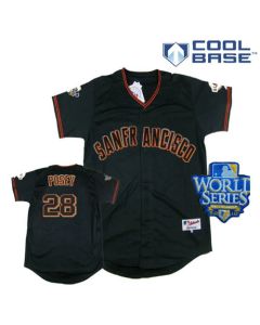 Giants #28 Buster Posey Black Cool Base w/2010 World Series Patch Stitched MLB Jersey