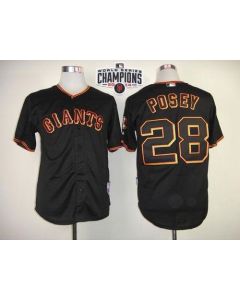 Giants #28 Buster Posey Black W/2014 World Series Champions Patch Stitched MLB Jersey