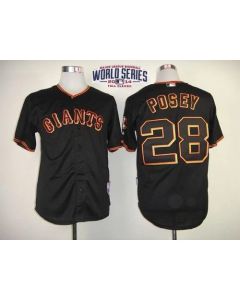 Giants #28 Buster Posey Black W/2014 World Series Patch Stitched Youth MLB Jersey