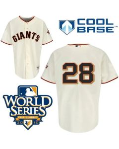 Giants #28 Buster Posey Cream Cool Base w/2010 World Series Patch Stitched MLB Jersey