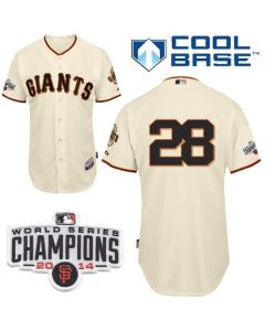Giants #28 Buster Posey Cream Cool Base W/2014 World Series Champions Patch Stitched MLB Jersey