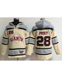 Giants #28 Buster Posey Cream Sawyer Hooded Sweatshirt MLB Hoodie
