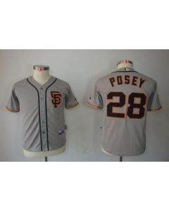 Giants #28 Buster Posey Grey Road 2 Cool Base Stitched Youth MLB Jersey
