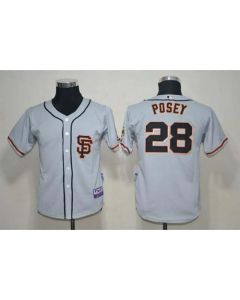 Giants #28 Buster Posey Grey Stitched Youth MLB Jersey