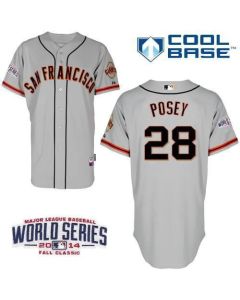 Giants #28 Buster Posey Grey W/2014 World Series Patch Stitched Youth MLB Jersey