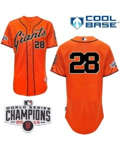 Giants #28 Buster Posey Orange W/2014 World Series Champions Patch Stitched MLB Jersey