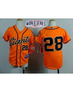 Giants #28 Buster Posey Orange W/2014 World Series Patch Stitched Youth MLB Jersey
