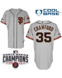 Giants #35 Brandon Crawford Grey Road 2 Cool Base W/2014 World Series Champions Patch Stitched MLB jerseys