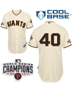 Giants #40 Madison Bumgarner Cream Cool Base W/2014 World Series Champions Patch Stitched MLB Jersey