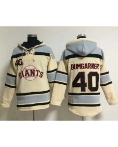 Giants #40 Madison Bumgarner Cream Sawyer Hooded Sweatshirt MLB Hoodie