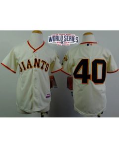 Giants #40 Madison Bumgarner Cream W/2014 World Series Patch Stitched Youth MLB Jersey