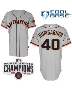 Giants #40 Madison Bumgarner Grey Cool Base W/2014 World Series Champions Patch Stitched MLB Jersey