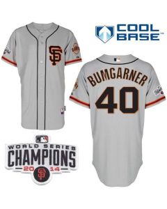 Giants #40 Madison Bumgarner Grey Road 2 Cool Base W/2014 World Series Champions Patch Stitched MLB Jersey