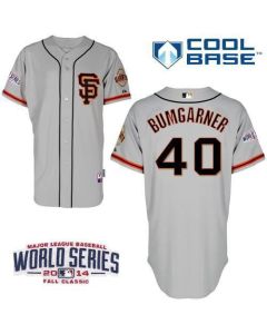 Giants #40 Madison Bumgarner Grey Road 2 Cool Base W/2014 World Series Patch Stitched MLB Jersey