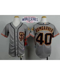 Giants #40 Madison Bumgarner Grey Road 2 Cool Base W/2014 World Series Patch Stitched Youth MLB Jersey