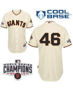Giants #46 Santiago Casilla Cream Home Cool Base W/2014 World Series Champions Patch Stitched MLB Jersey
