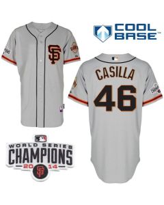 Giants #46 Santiago Casilla Grey Road 2 Cool Base W/2014 World Series Champions Patch Stitched MLB Jersey