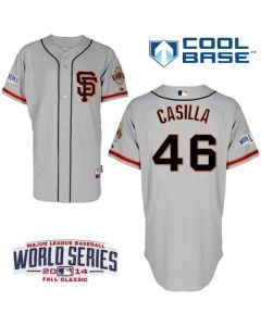 Giants #46 Santiago Casilla Grey Road 2 Cool Base W/2014 World Series Patch Stitched MLB Jersey