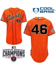Giants #46 Santiago Casilla Orange Alternate Cool Base W/2014 World Series Champions Patch Stitched MLB Jersey