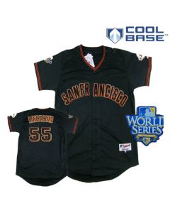 Giants #55 Tim Lincecum Black Cool Base w/2010 World Series Patch Stitched MLB Jersey