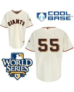 Giants #55 Tim Lincecum Cream Cool Base w/2010 World Series Patch Stitched MLB Jersey
