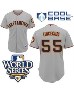Giants #55 Tim Lincecum Grey Cool Base w/2010 World Series Patch Stitched MLB Jersey