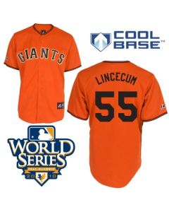 Giants #55 Tim Lincecum Orange Cool Base w/2010 World Series Patch Stitched MLB Jersey
