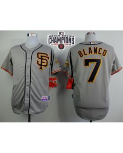 Giants #7 Gregor Blanco Grey Road 2 Cool Base W/2014 World Series Champions Patch Stitched MLB Jersey