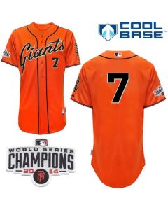 Giants #7 Gregor Blanco Orange Alternate Cool Base W/2014 World Series Champions Patch Stitched MLB Jersey