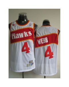 Hawks #4 Spud Webb White Stitched Throwback NBA Jersey