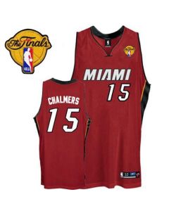 Heat #15 Mario Chalmers Red Finals Patch Stitched NBA Jersey